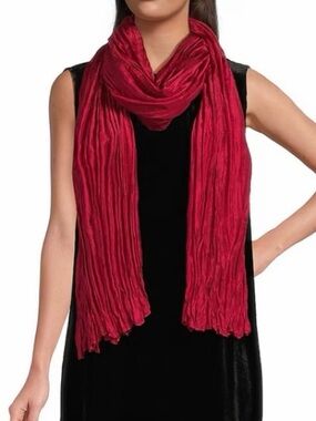 NWT Eileen Fisher Crinkled Whisper Organic Silk Scarf  Ruby One Size